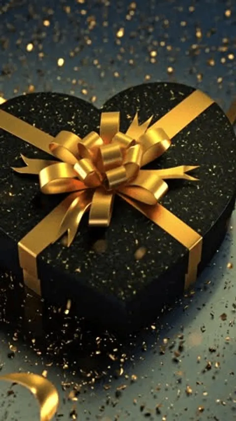Kotak hadiah hitam dengan pita emas